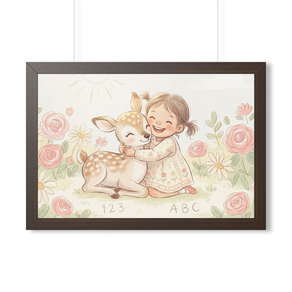 Framed Horizontal Poster - Gentle Hug Meadow Deer Art —... |...
