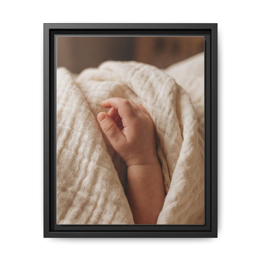 Framed Matte Canvas - Tender Newborn Hand (8×10, 9×12, 11×14, 12×16, 10×20, 12×18, 16×20, 16×24, 18×24, 12×36, 20×24, 16×32, 20×30, 24×30, 24×32, 16×48, 24×36, 24×48, 30×40, 20×60, 32×48, 30×60 & 40×60)