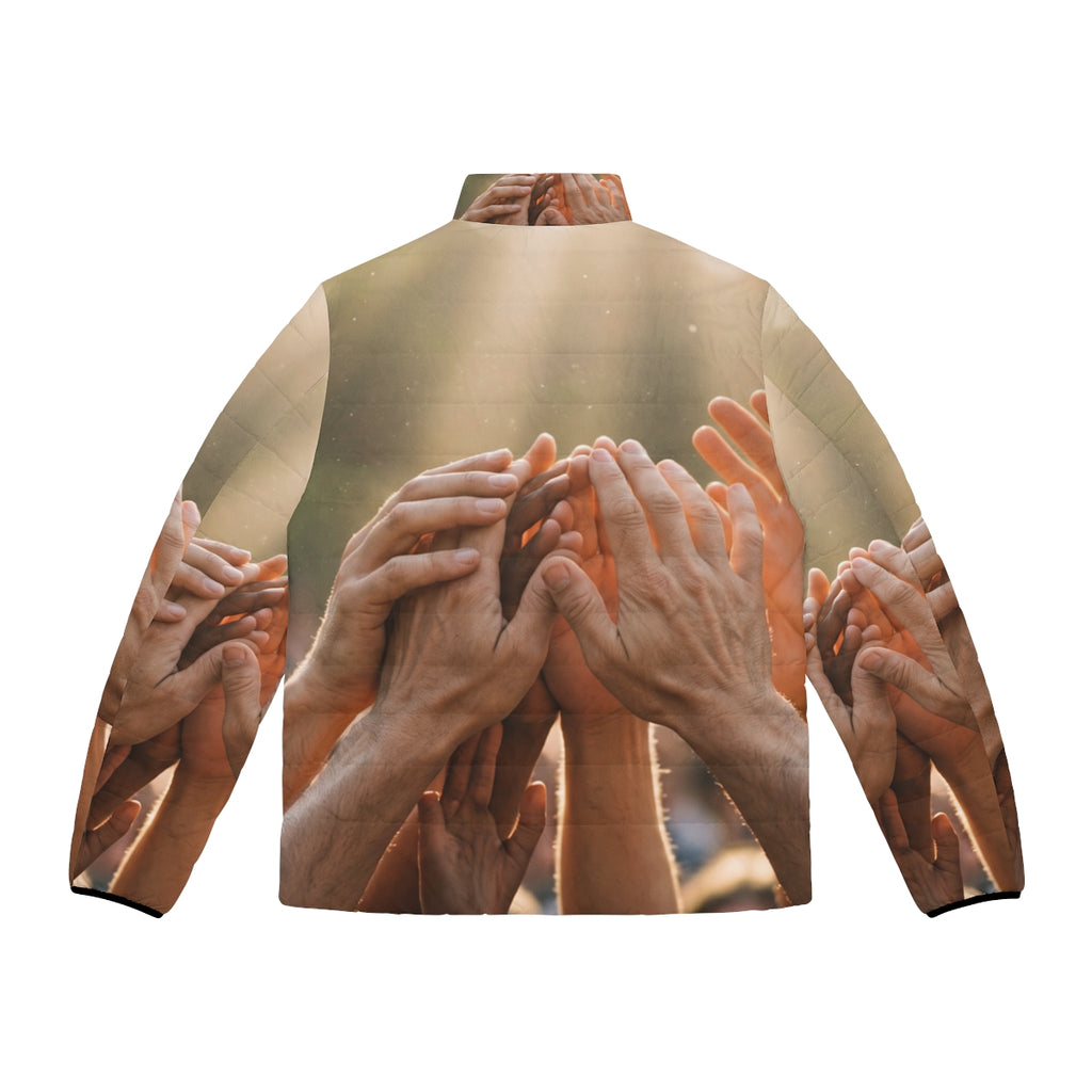 Men's Puffer Jacket - Golden Rays of Unity Wall Art |...