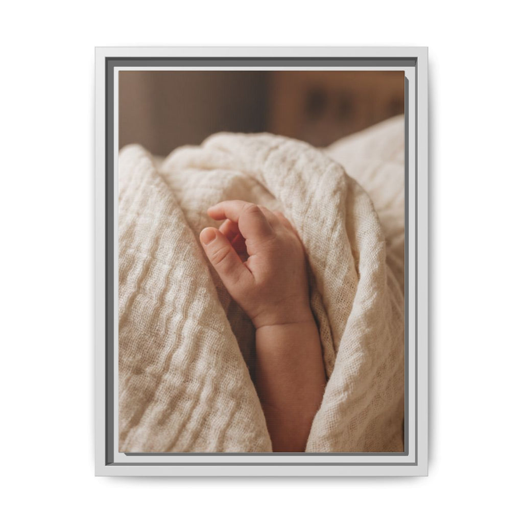 Framed Matte Canvas - Tender Newborn Hand (8×10, 9×12, 11×14, 12×16, 10×20, 12×18, 16×20, 16×24, 18×24, 12×36, 20×24, 16×32, 20×30, 24×30, 24×32, 16×48, 24×36, 24×48, 30×40, 20×60, 32×48, 30×60 & 40×60)