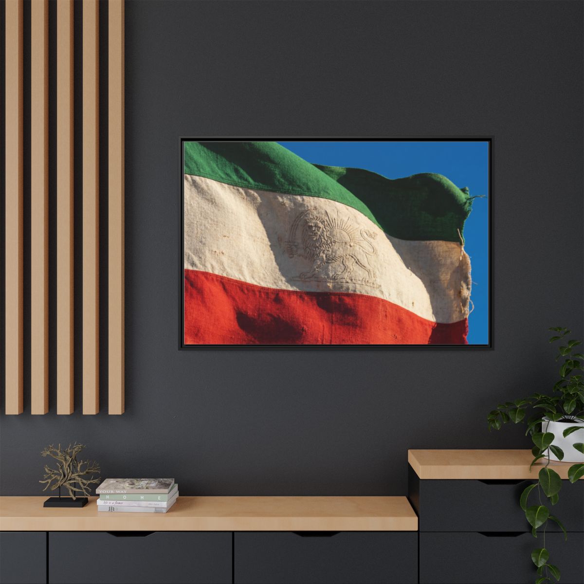 Framed Canvas Art - Distressed Flag — Black / 1.25"