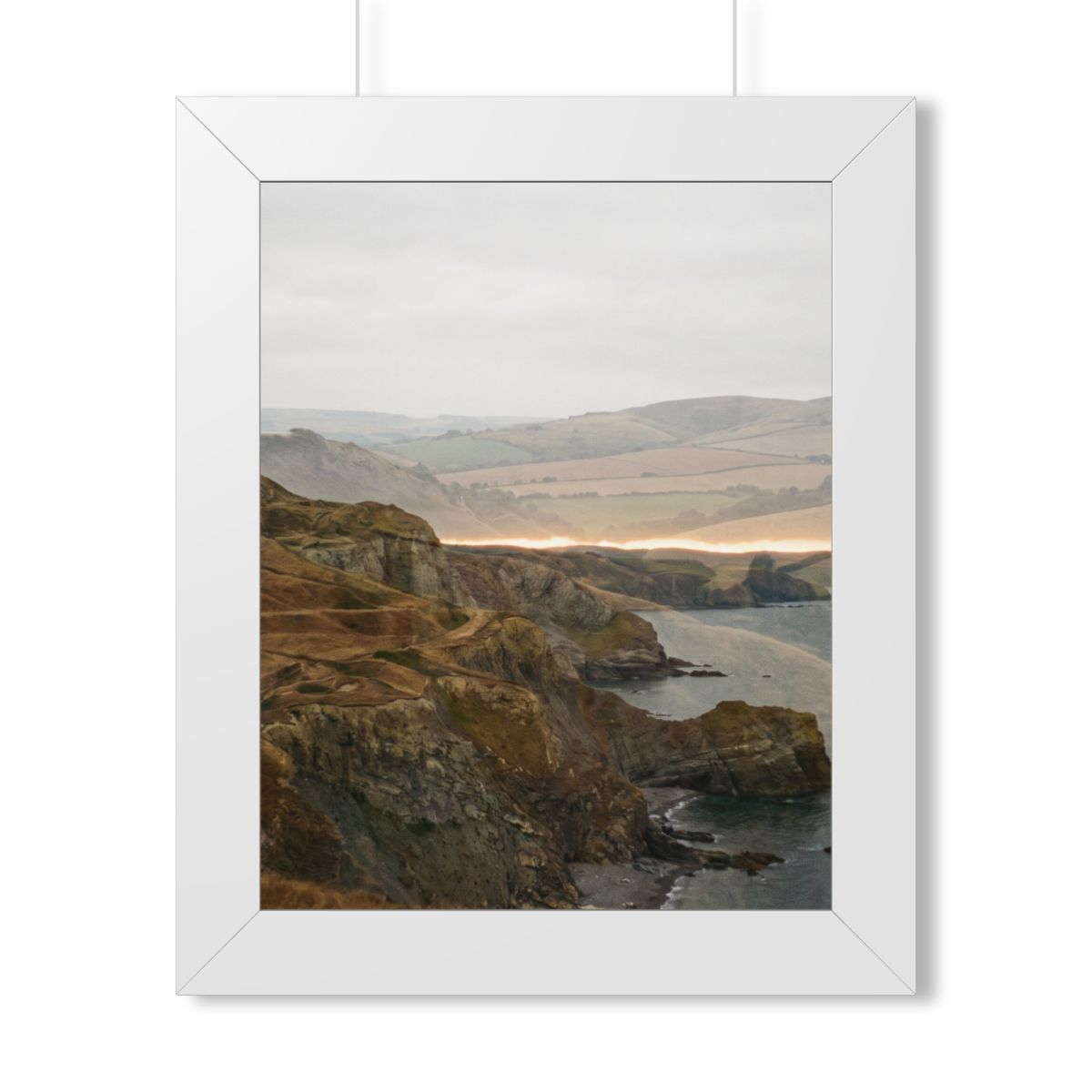 Framed Vertical Poster - Moody Coastal Cliffs Horizon Art —...