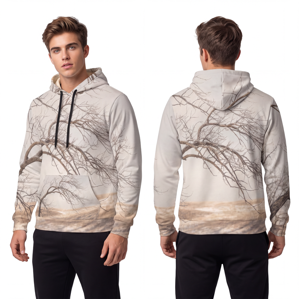 Men's Athletic Hoodie - Silent Branches Winter Landscape Art...