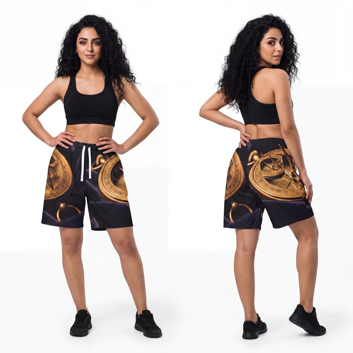 Women's Athletic Long Shorts Brass Sundial Art