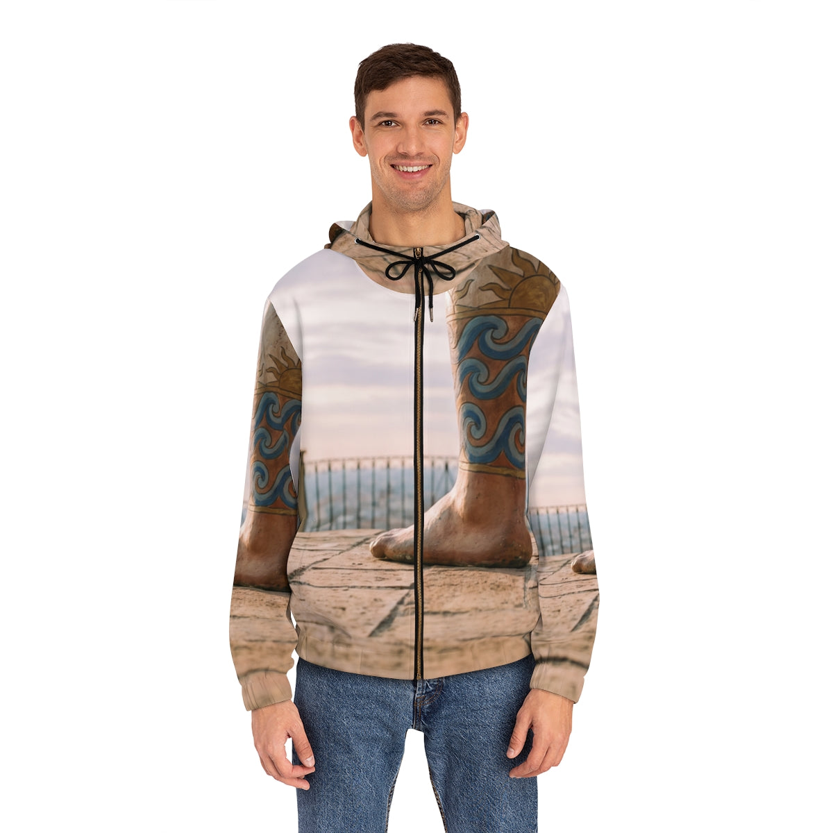 Men's Full-Zip Hoodie - Aegean Clay Cozy | Echovira Gallery