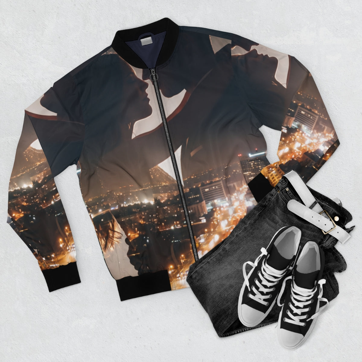 Men's Bomber Jacket - Midnight City Skyline | Echovira...