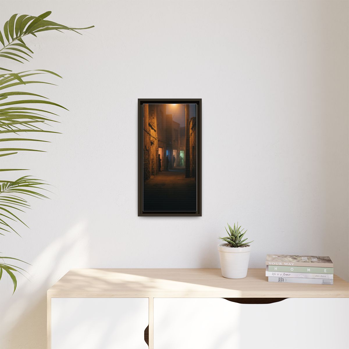 Matte Canvas, Framed - Shadowed Alleyway Mystery Art Print...