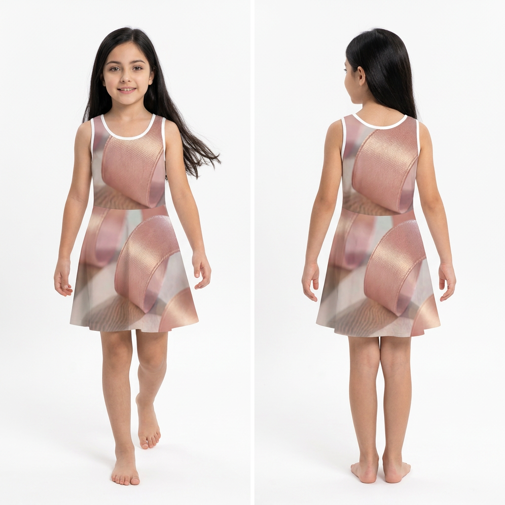 Blush Pink Ribbon Girls Sleeveless Sundress