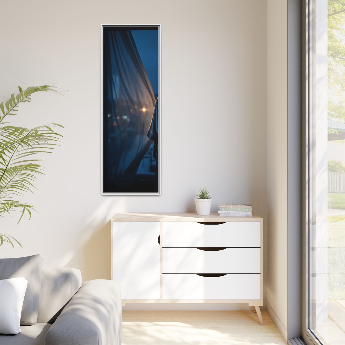 Matte Canvas, Framed - Nocturnal Solitude Silhouette — White...