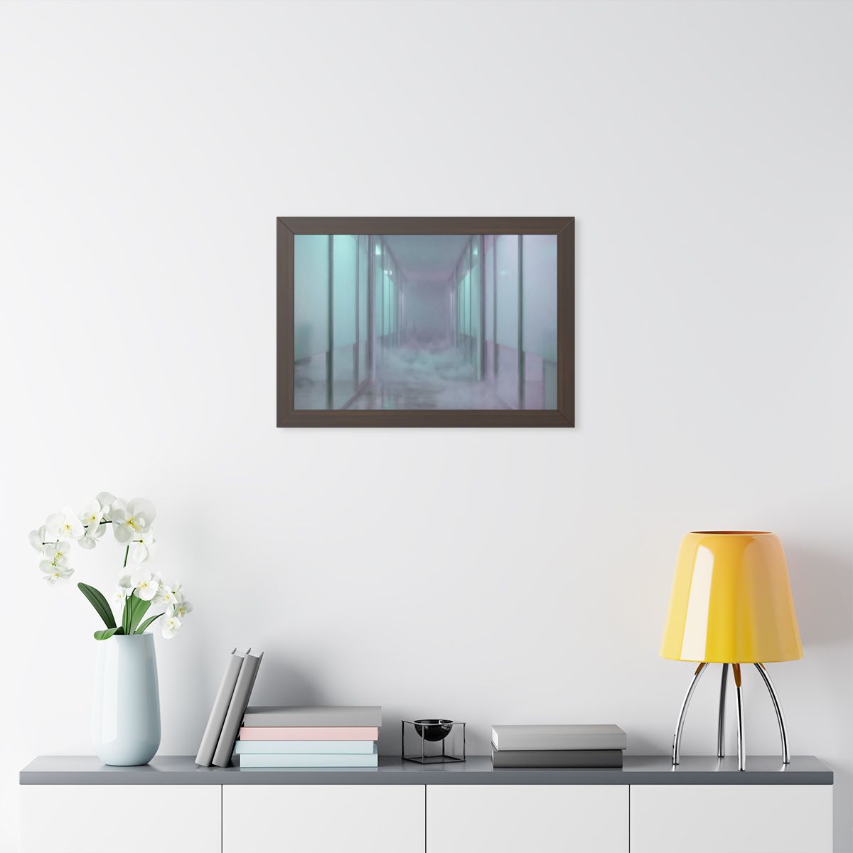 Framed Horizontal Poster - Liminal Corridor Fog Art Print —...