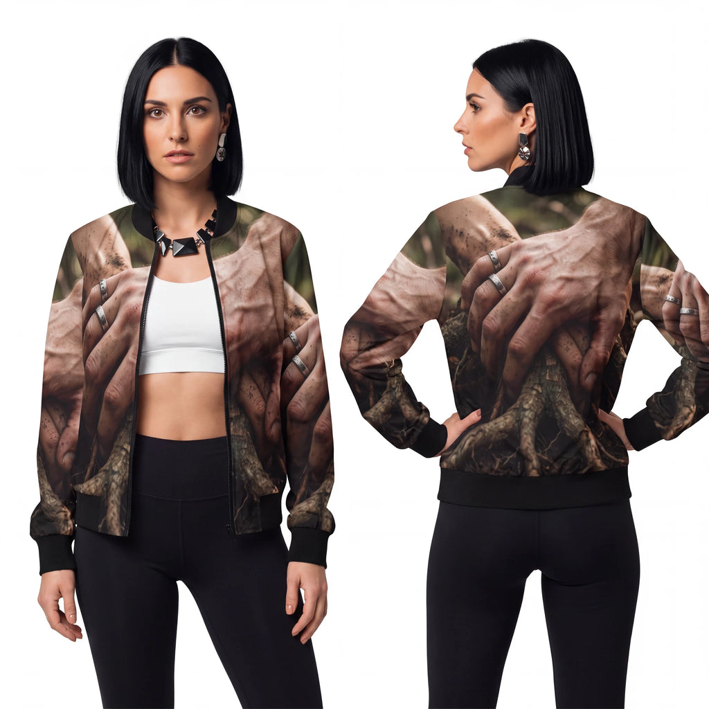 Women's Bomber Jacket with Forest Root Art