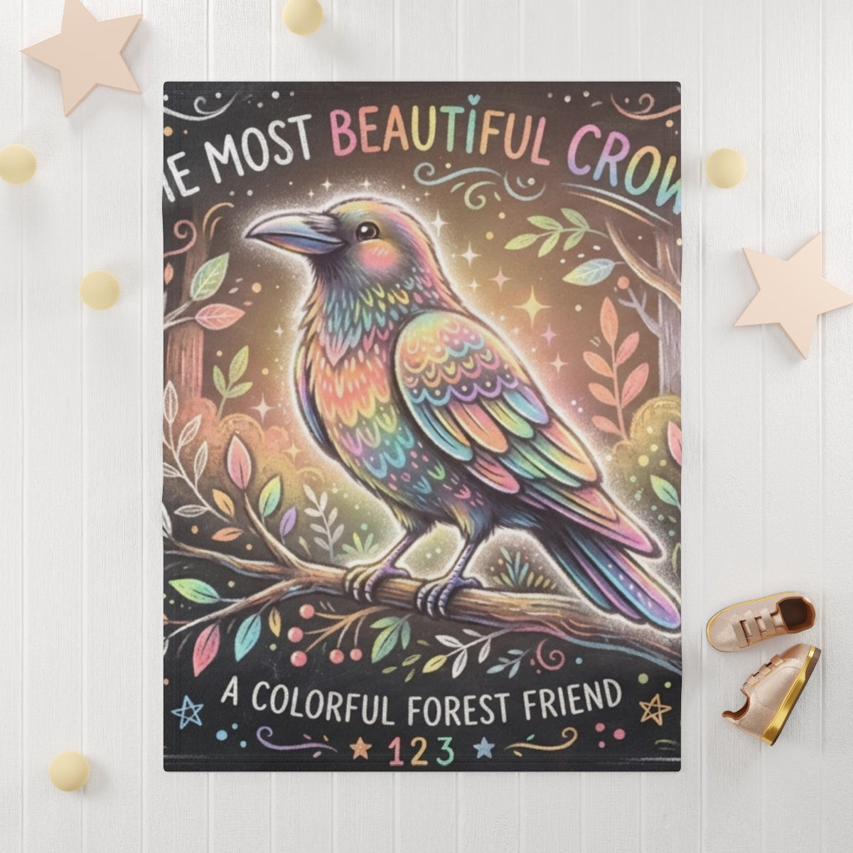 Soft Fleece Baby Blanket - Rainbow Crow | Echovira Gallery