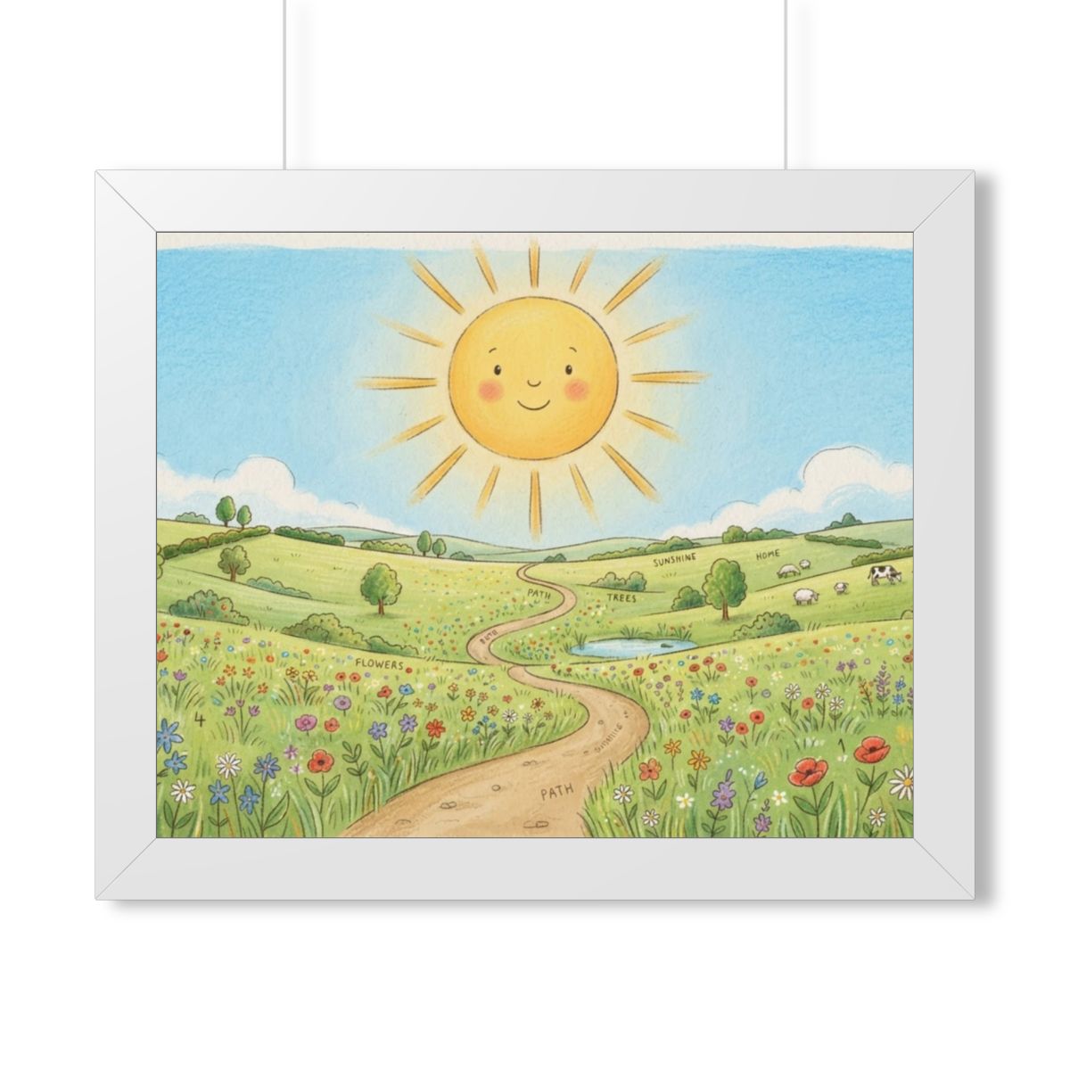 Framed Horizontal Poster - Sunny Meadow Panorama — White......