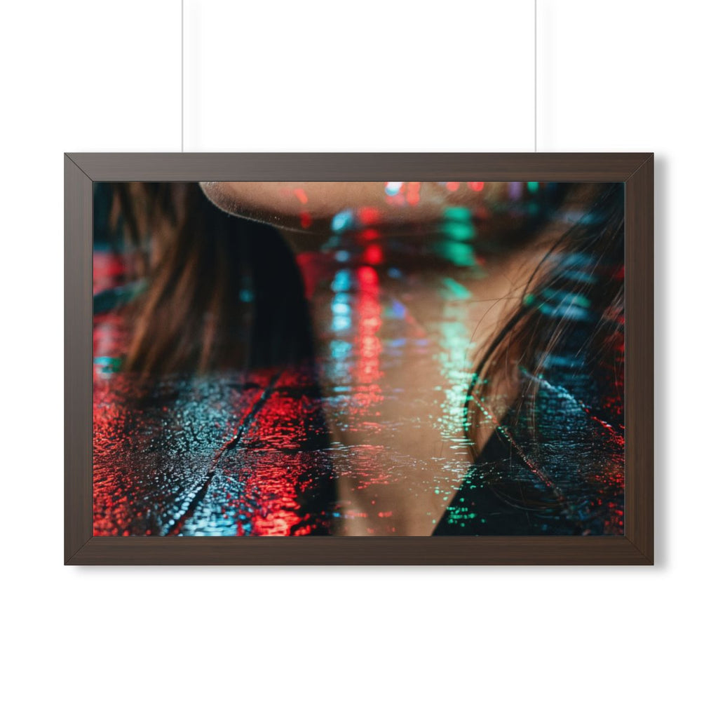 Framed Horizontal Poster - Neon Dreams Rain Portrait —... |...