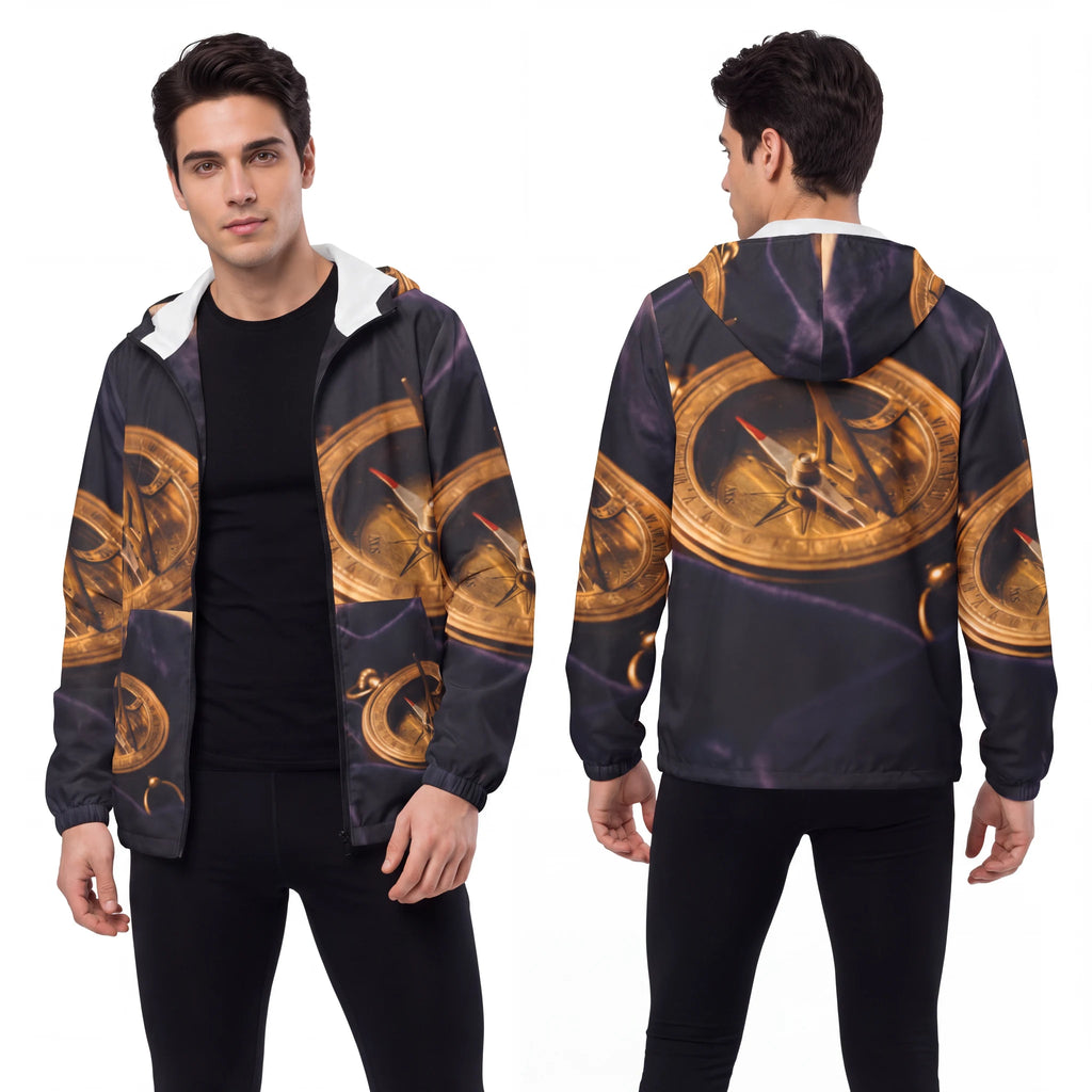 Men's Windbreaker Jacket with Antique Sundial Art