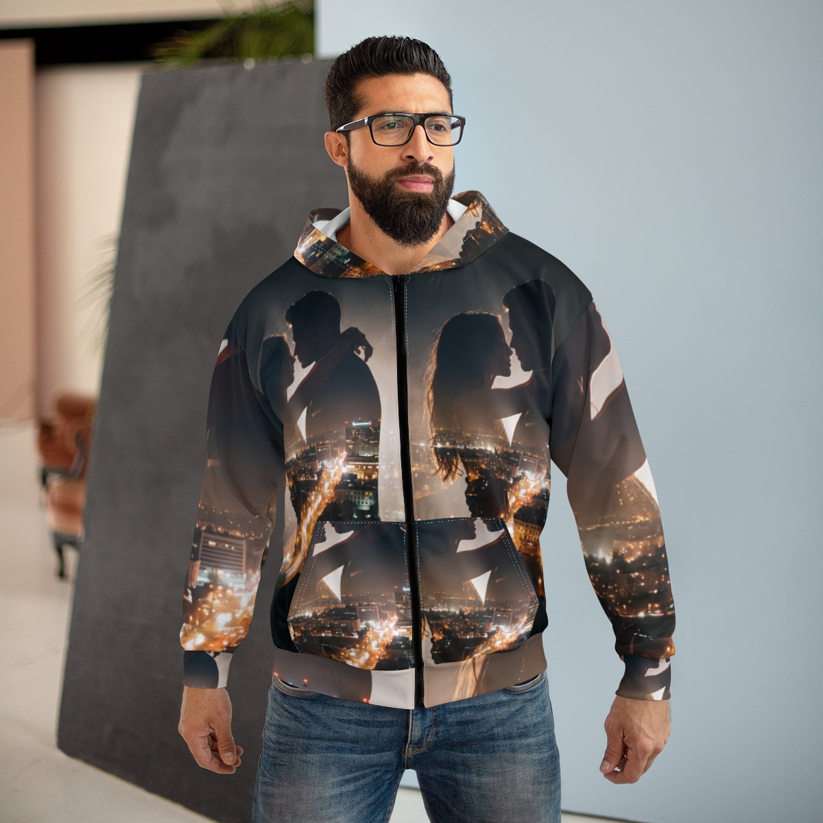 Men's Zip Hoodie - Midnight City Silhouette | Echovira...