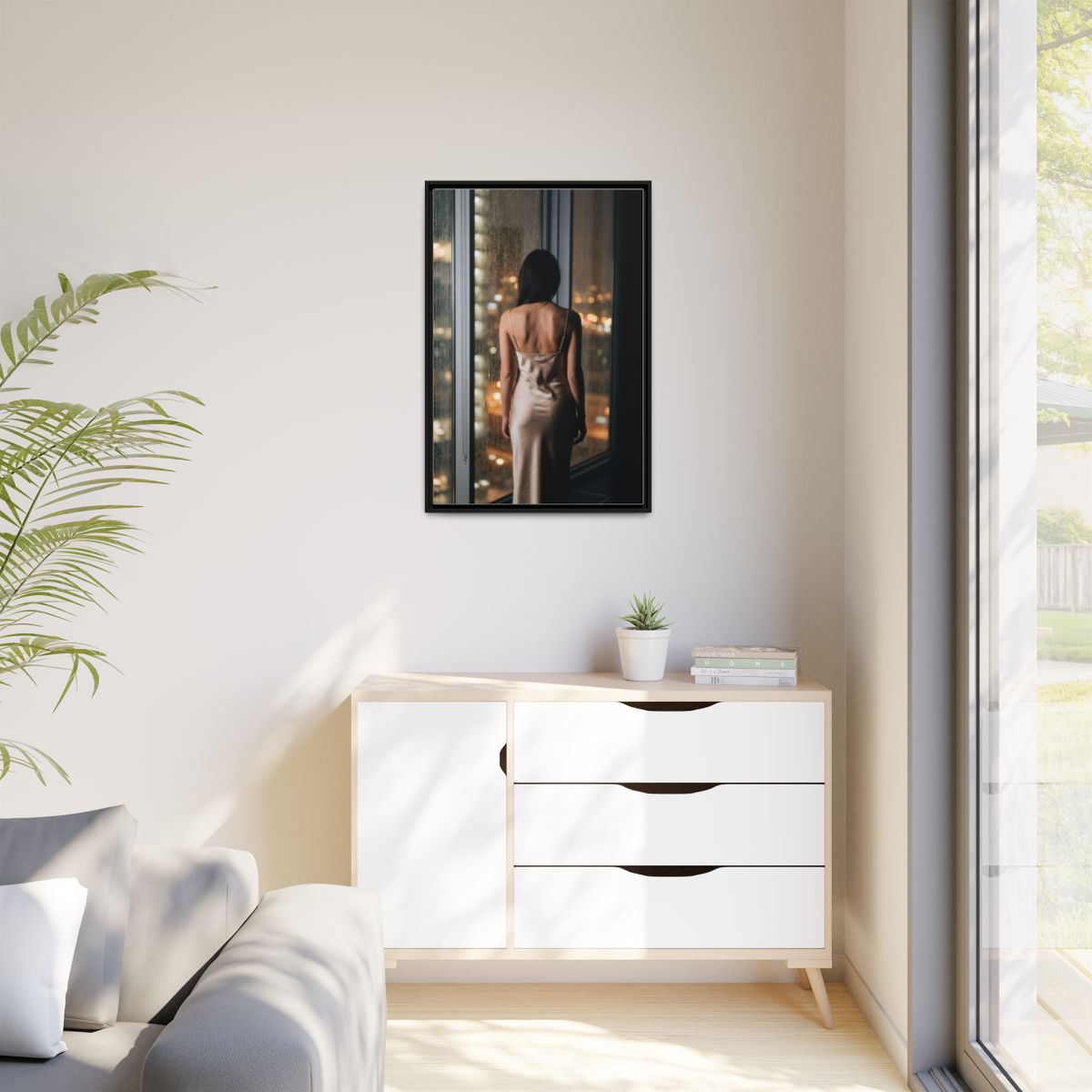 Matte Canvas, Framed - Rainy City lights Glow — Black /... |...