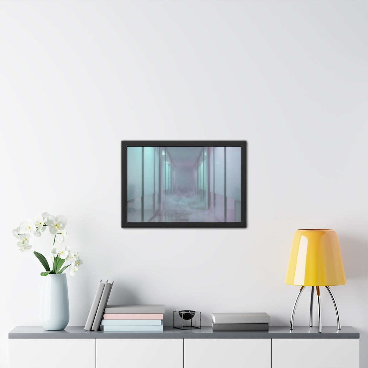 Framed Posters - Liminal Corridor Fog Art Print — Landscape...