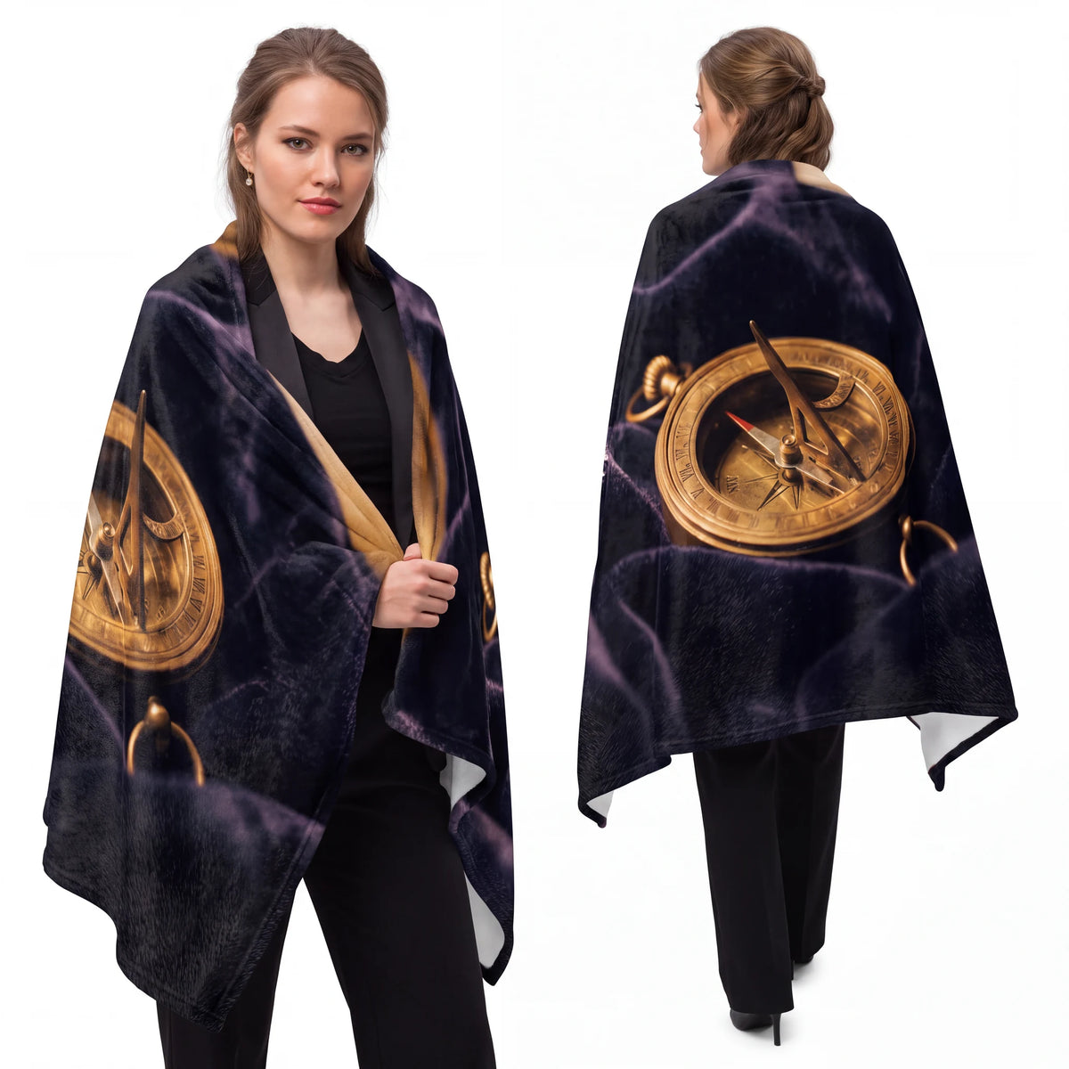 Sundial Compass Velveteen Microfiber Blanket