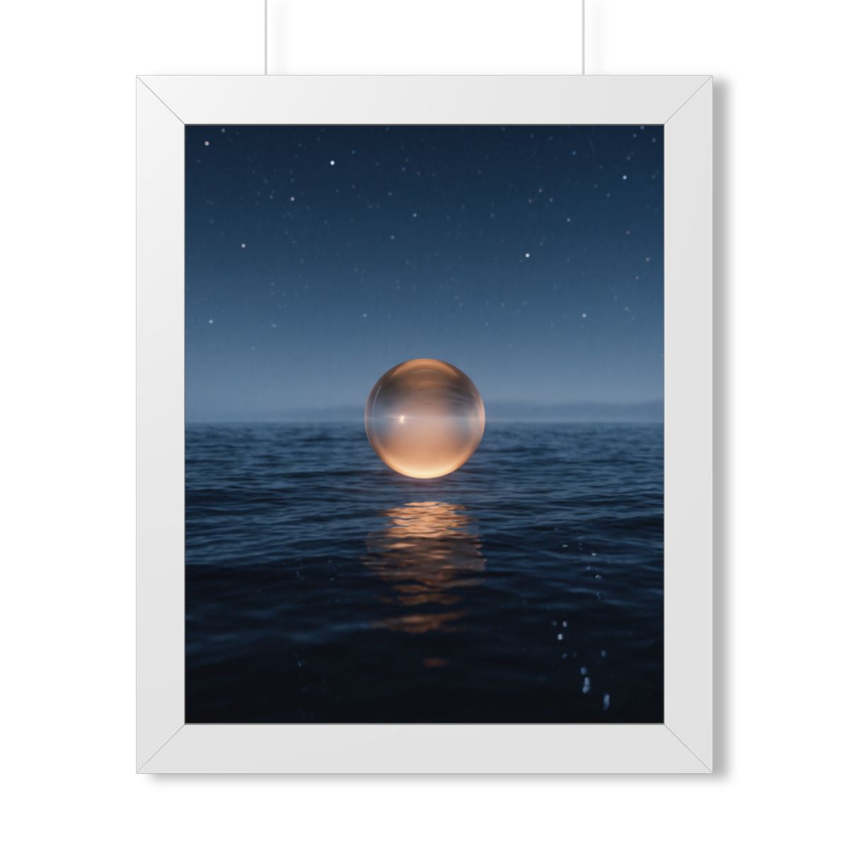Framed Vertical Poster - Glowing Ocean Horizon — White... |...