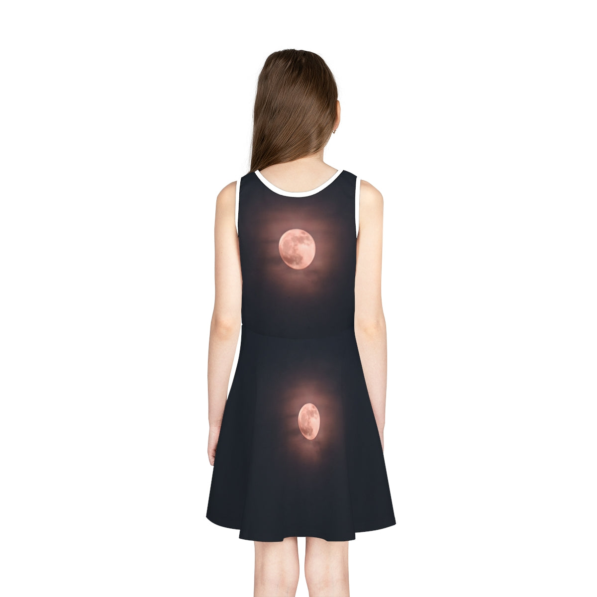Girls' Sleeveless Sundress with Crimson Moon