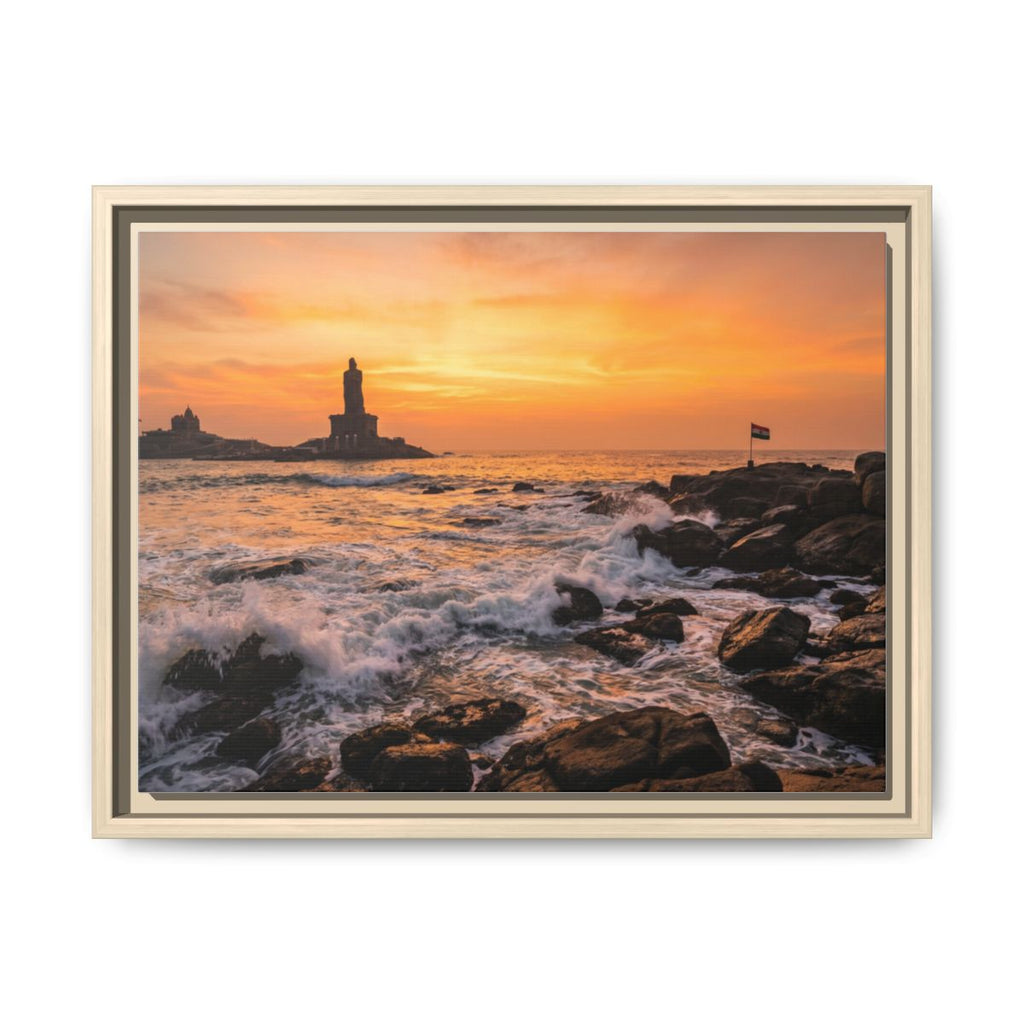 Framed Canvas - Golden Coast Dawn — Natural / 1.25"