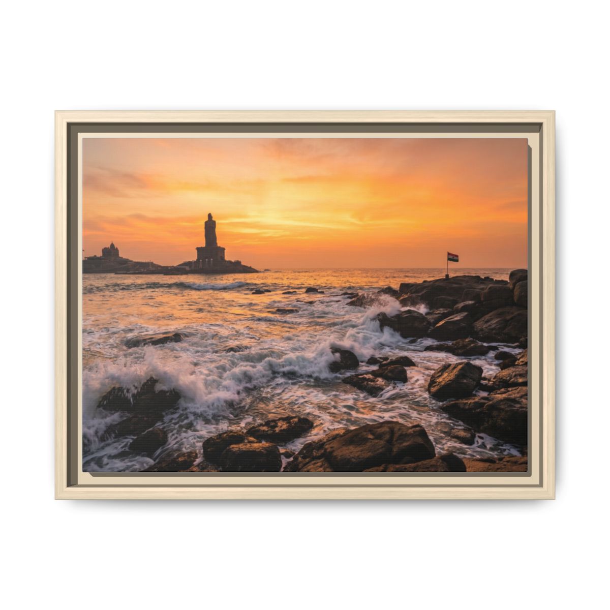 Framed Canvas - Golden Coast Dawn — Natural / 1.25"