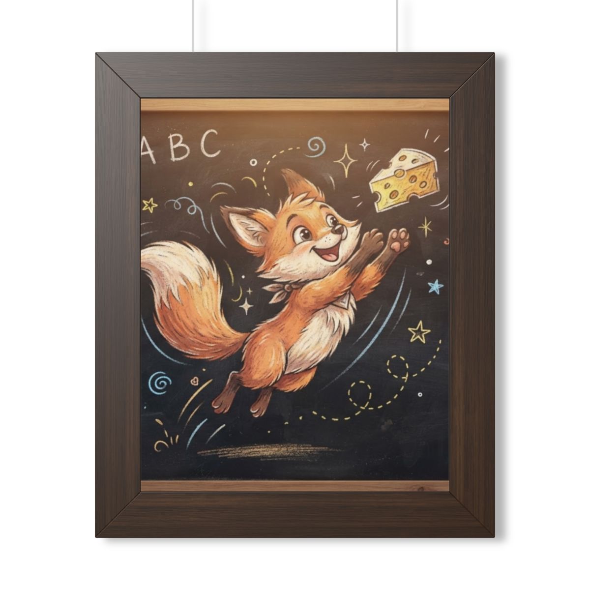 Framed Vertical Poster - Playful Fox Wall Decor — Walnut......