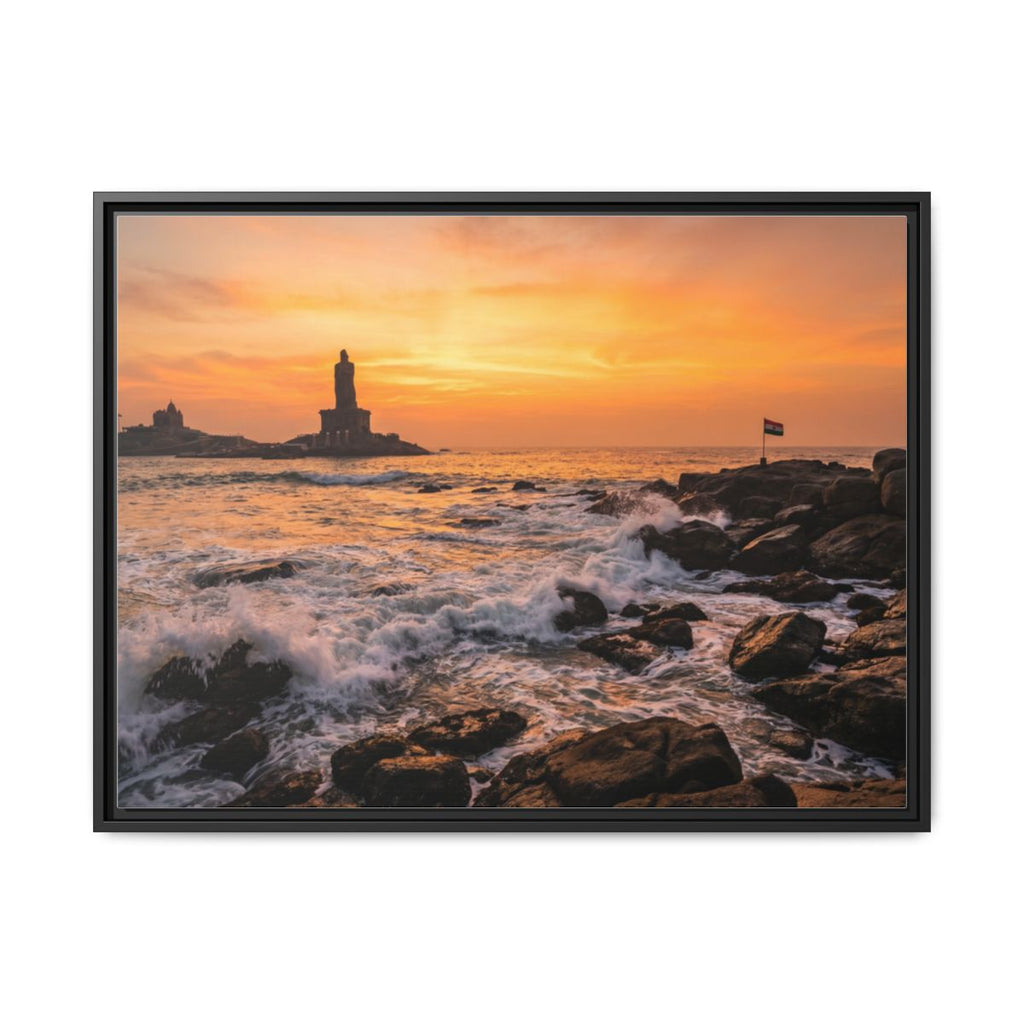 Framed Canvas - Golden Coast Dawn — Black / 1.25"