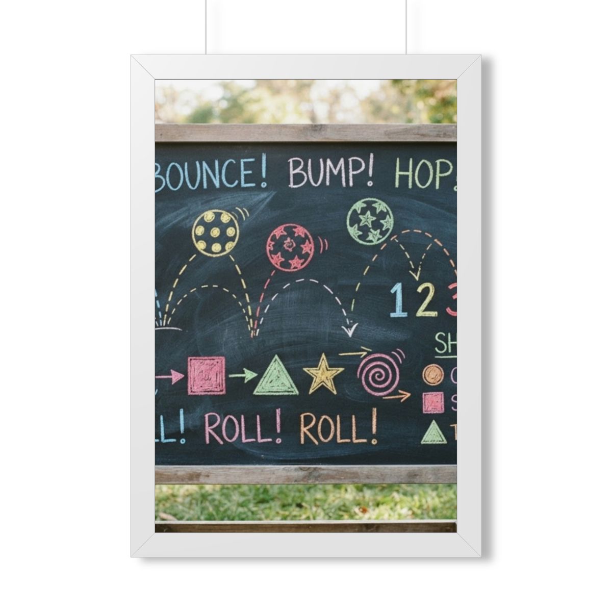 Framed Vertical Poster - Chalkboard Playground — White... |...