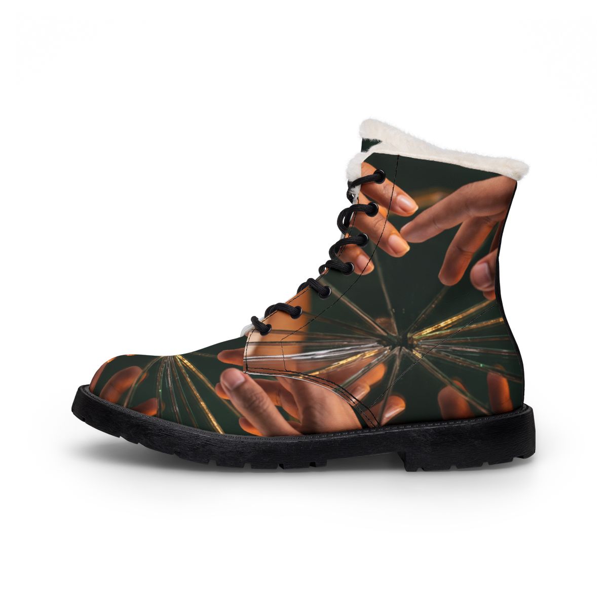 Women's Boots with Shattered Mirror Hands Art