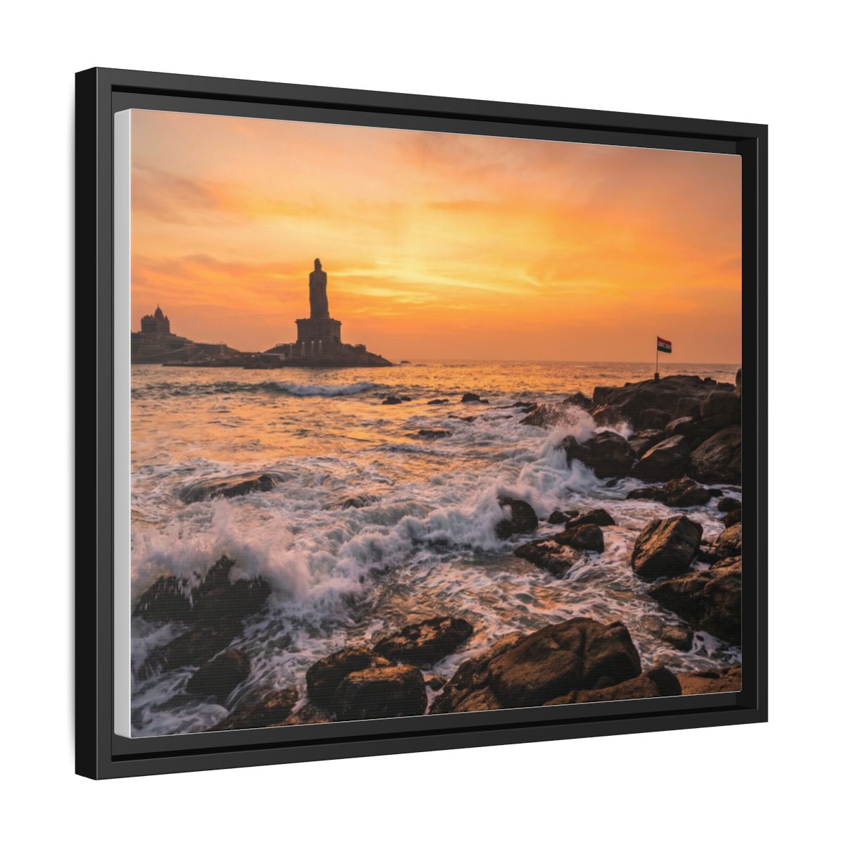 Framed Canvas - Golden Coast Dawn — Black / 1.25"