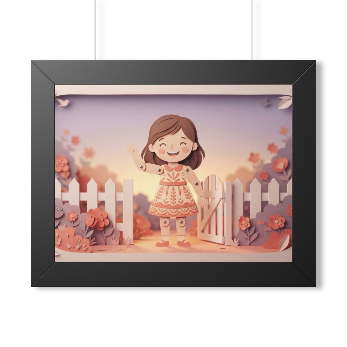 Framed Horizontal Poster - Garden Girl Gate — Black (14×11...