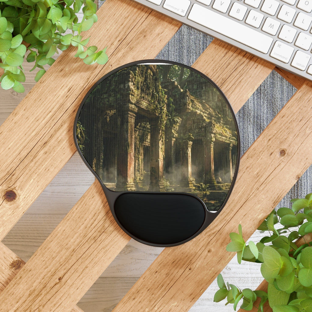 Mouse Pad with Wrist Rest - Temple Mist | Echovira Gallery