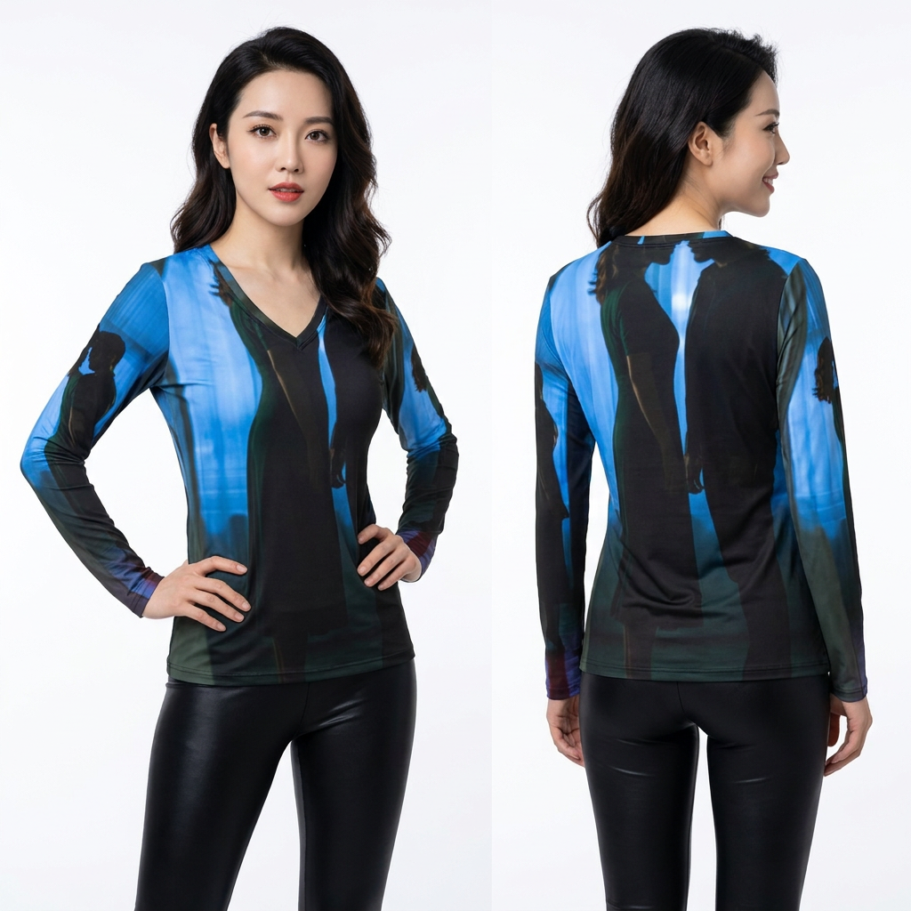 Women's Long Sleeve V-Neck Shirt Romantic Art