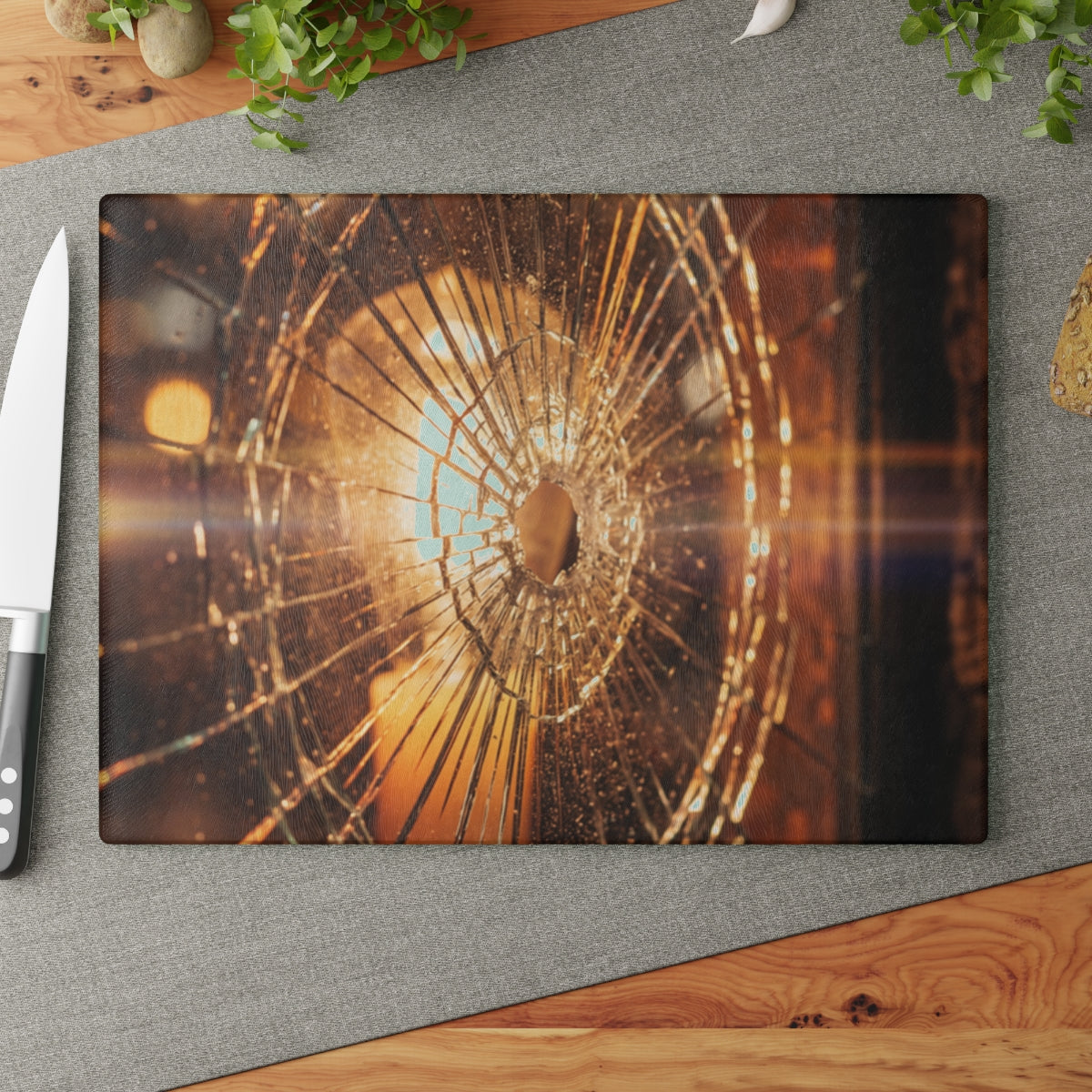 Glass Cutting Board - Fractured Amber Glow