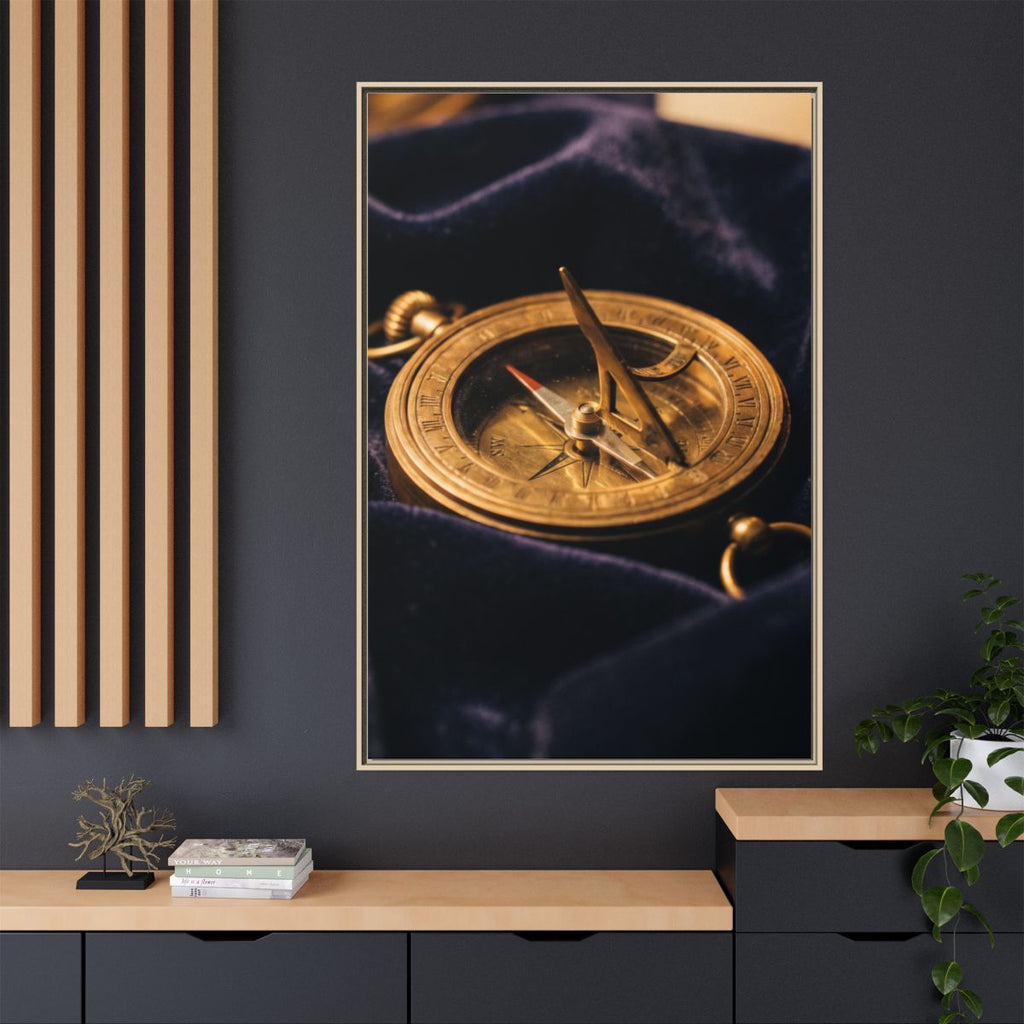 Portrait Natural Framed Canvas Vintage Sundial Art