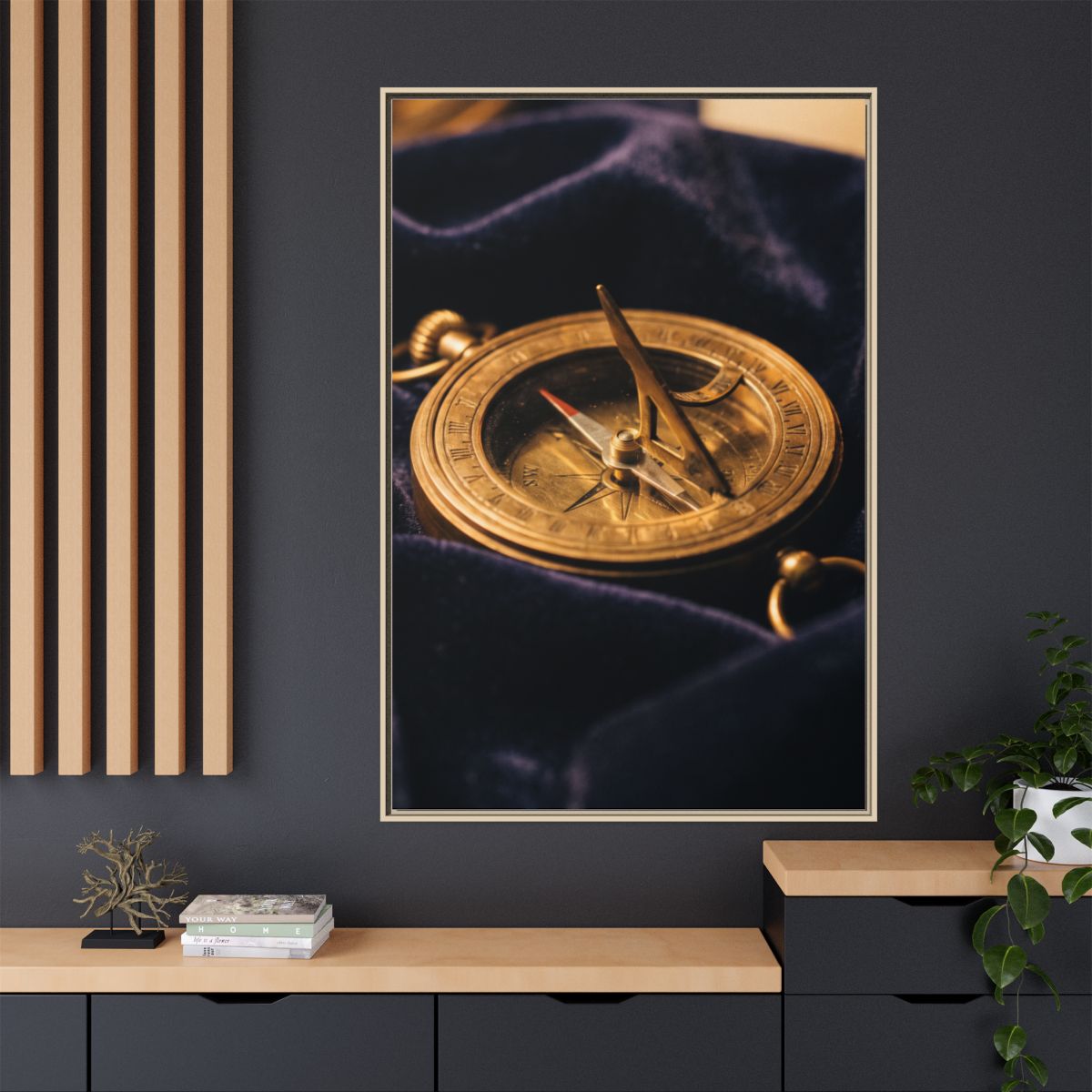 Portrait Natural Framed Canvas Vintage Sundial Art