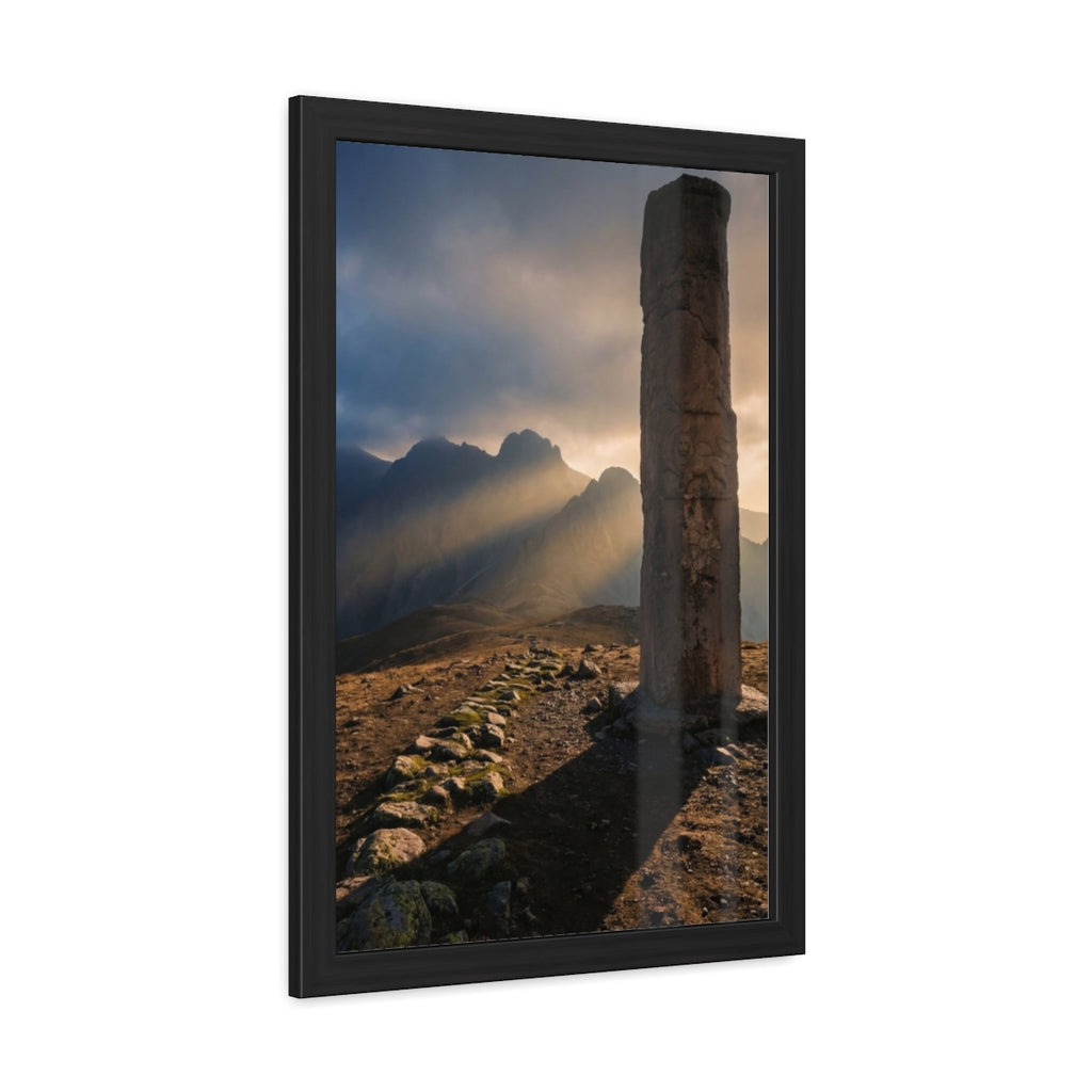 Framed Posters - Ancient Stone Column Mountain Sunset Art......