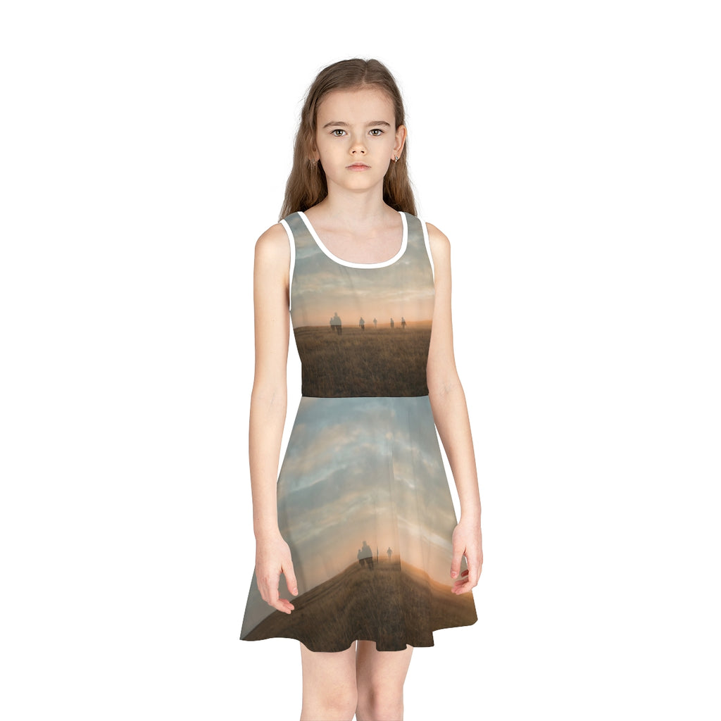 Girls' Sleeveless Sundress with Golden Horizon Art