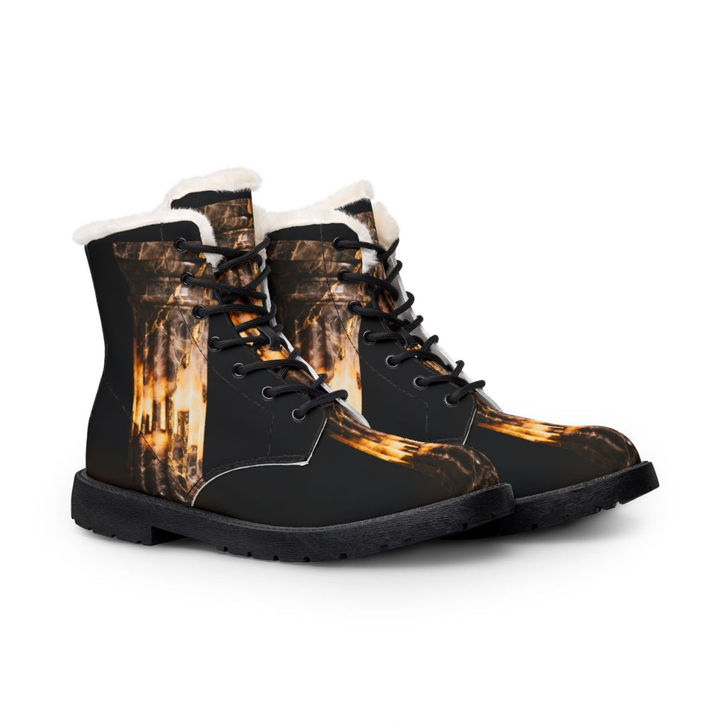 Men's Fur and Leather Boots Kintsugi Marble