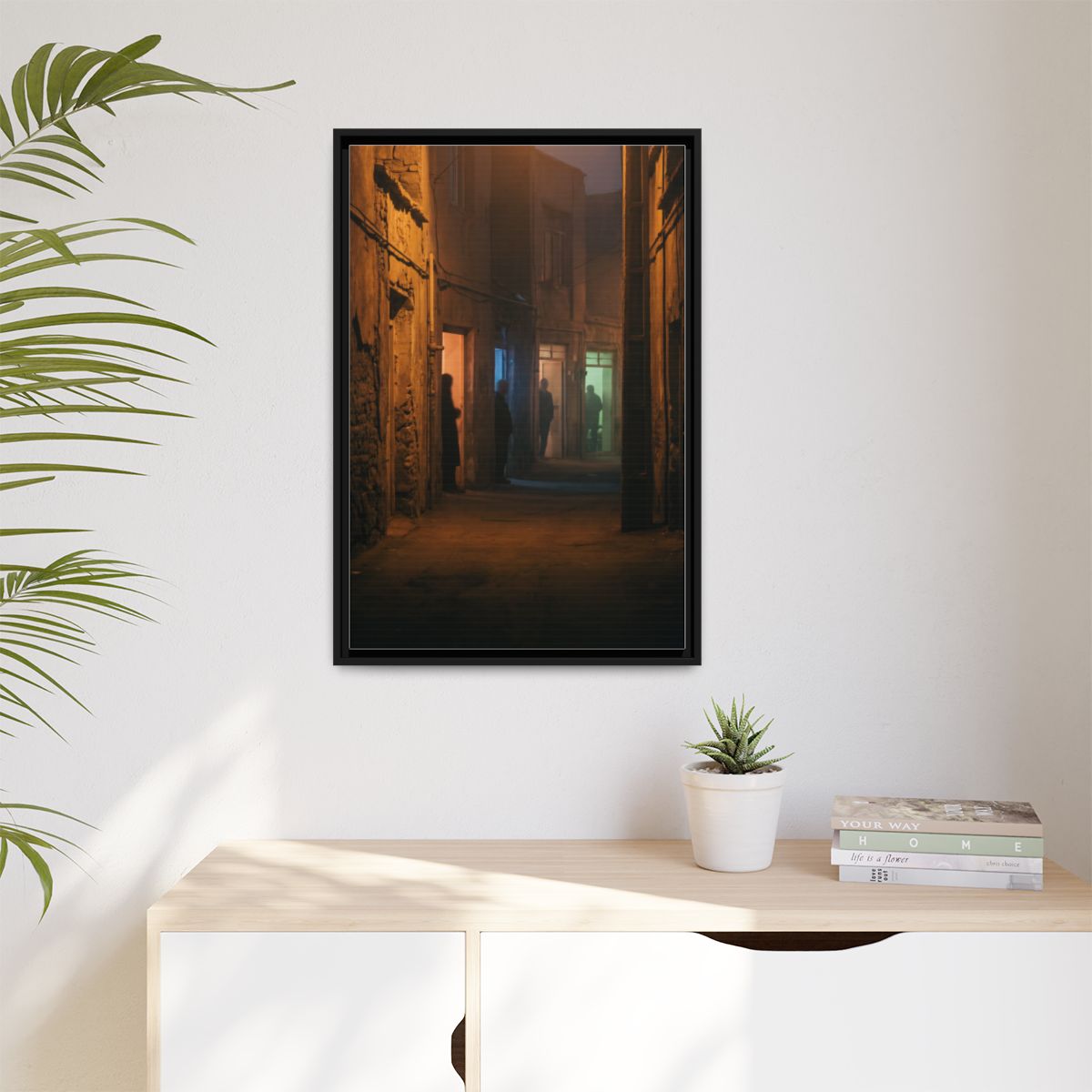 Matte Canvas, Framed - Shadowed Alleyway Mystery Art Print...