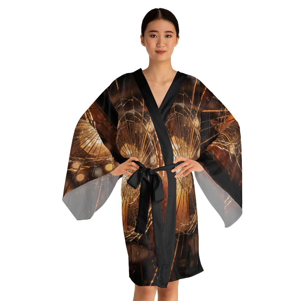 Long Sleeve Kimono Robe - Fractured Light Shattered Glass......