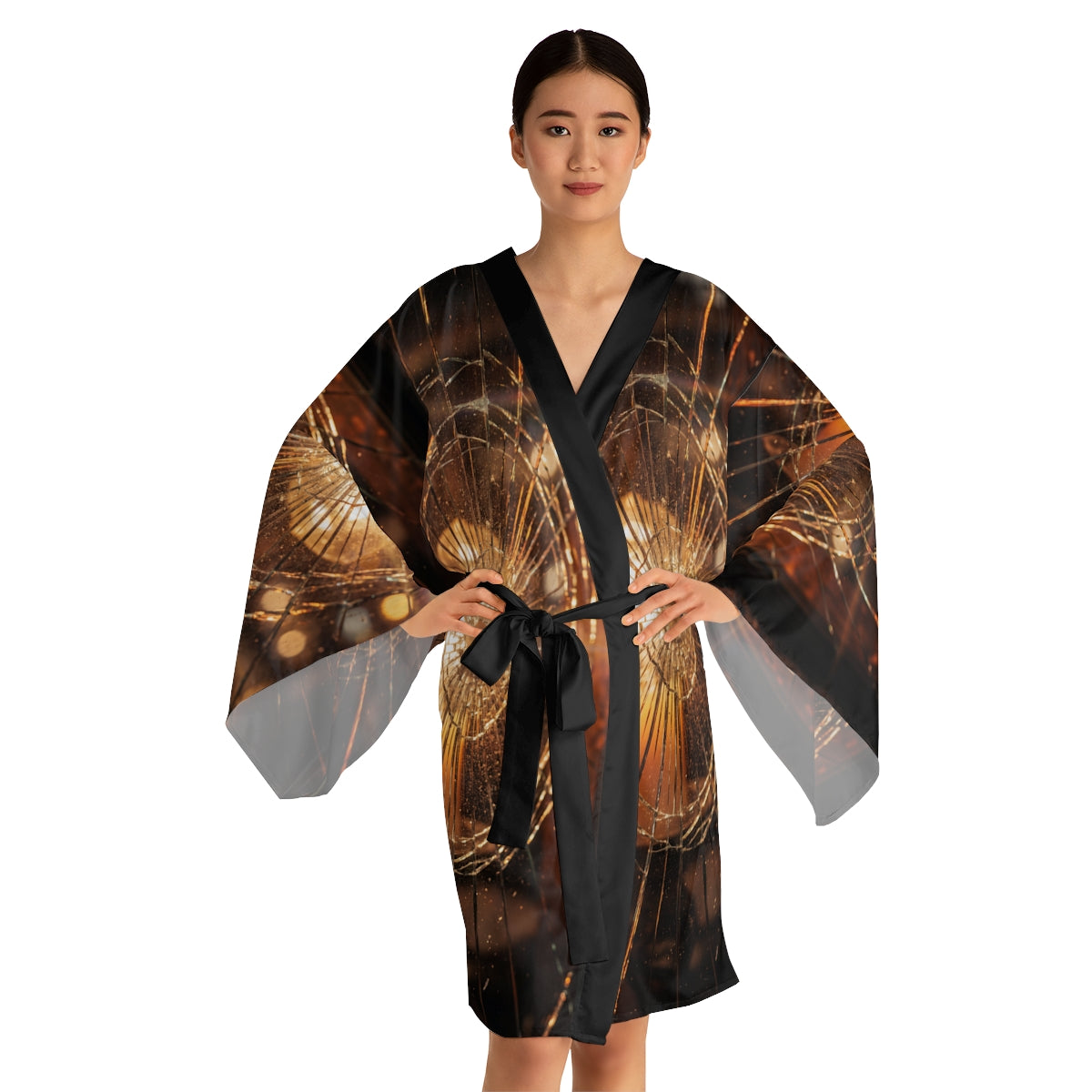 Long Sleeve Kimono Robe - Fractured Light Shattered Glass......