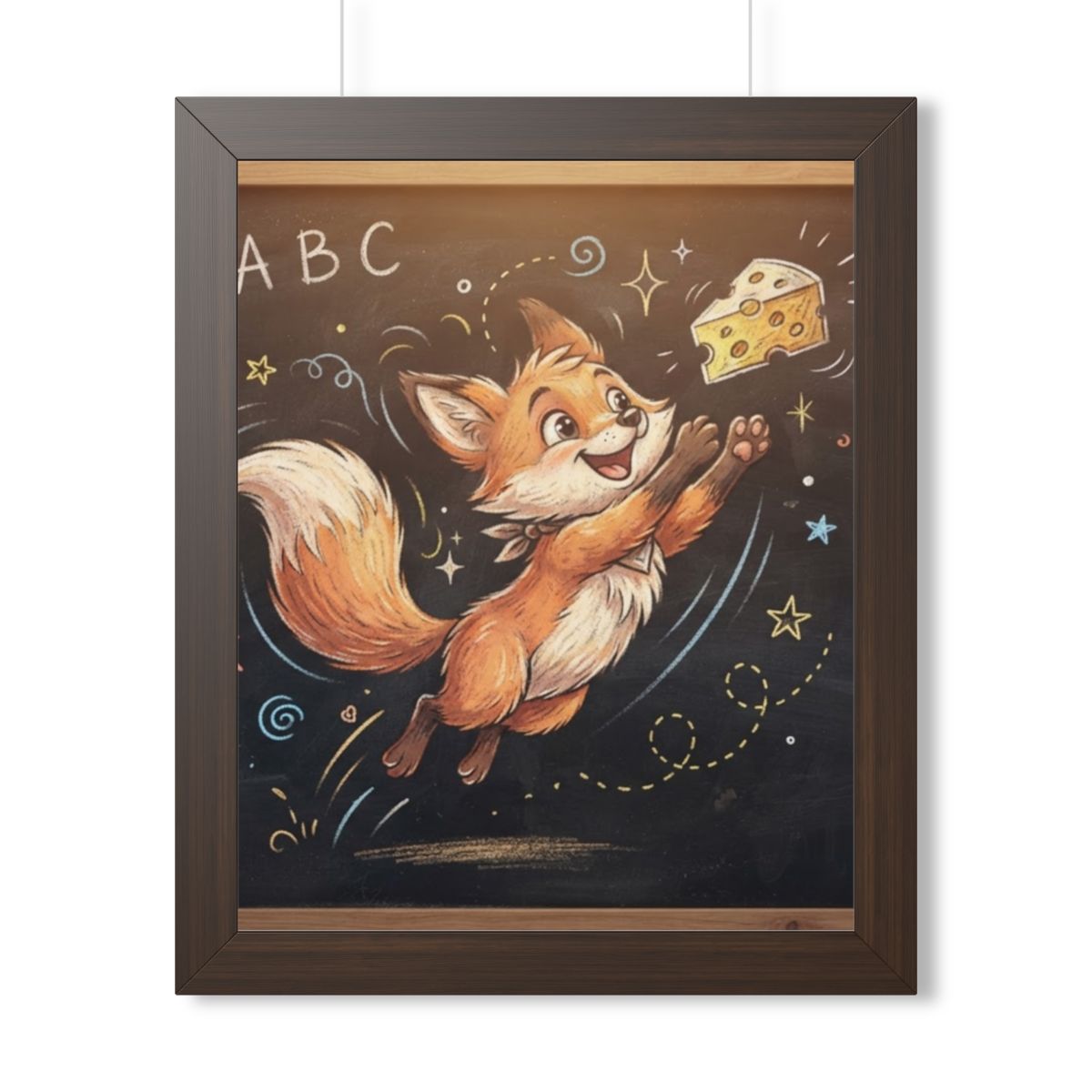 Framed Vertical Poster - Playful Fox Wall Decor — Walnut......
