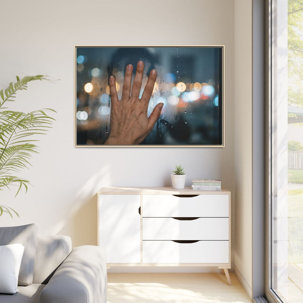 Rainy City Bokeh Framed Landscape Canvas