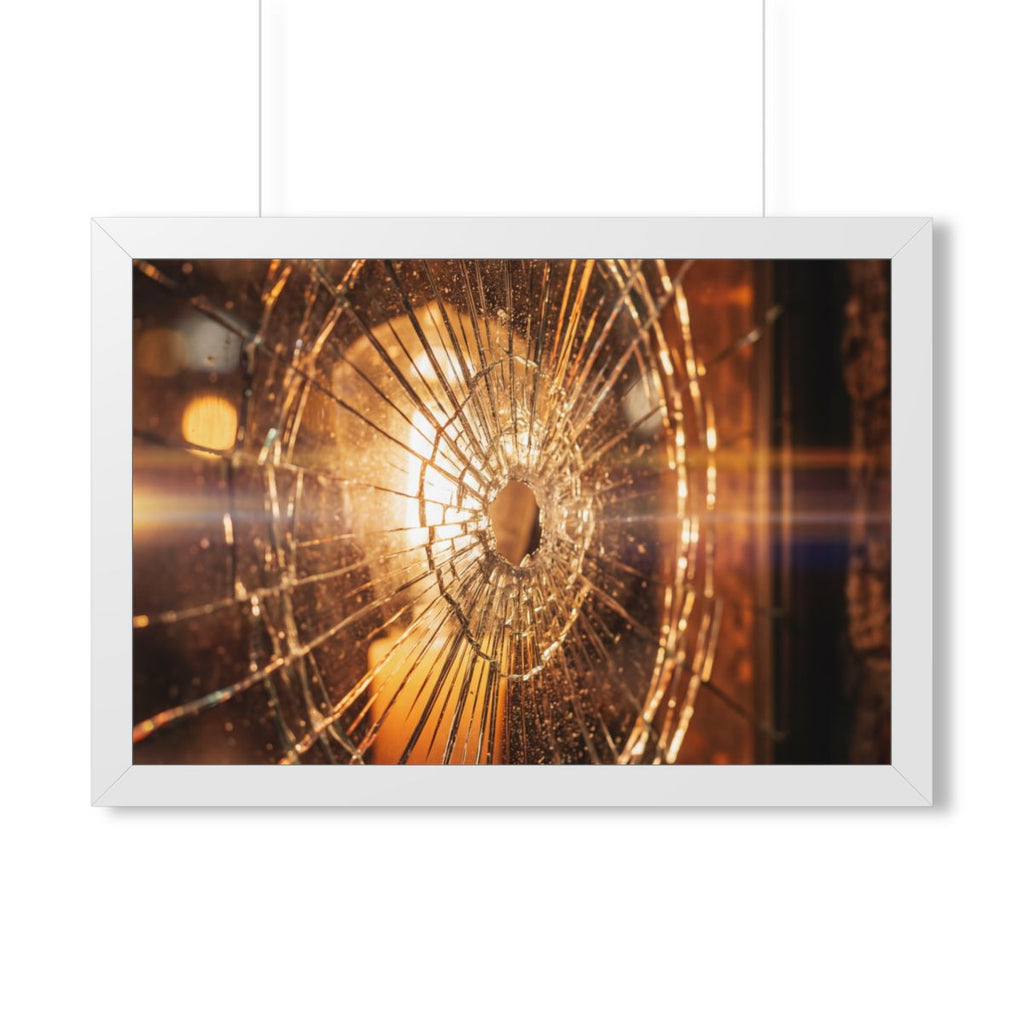 Framed Horizontal Poster - Shattered Amber Glass Art — White...