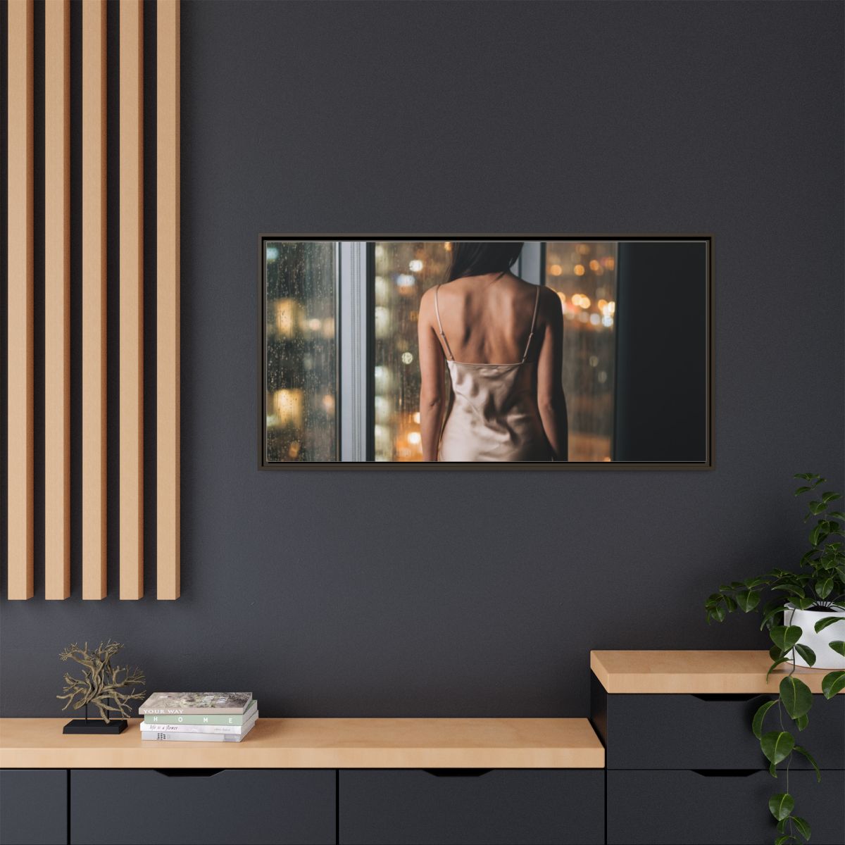 Framed Canvas - Midnight Rain Masterpiece — Espresso / 1.25"