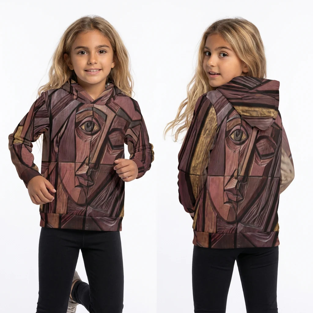 Kids Cubist Wooden Relief Portrait Hoodie