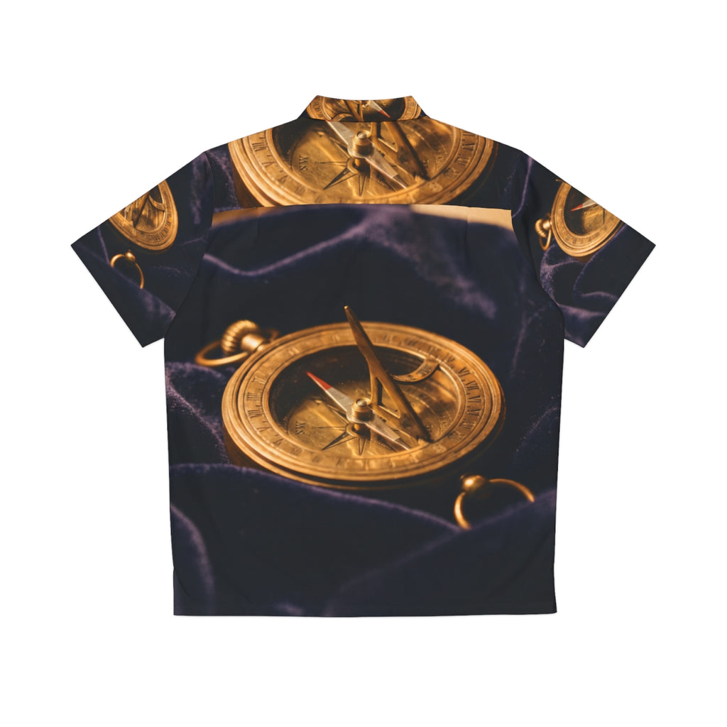 Vintage Brass Sundial Compass Men's Hawaiian Shirt